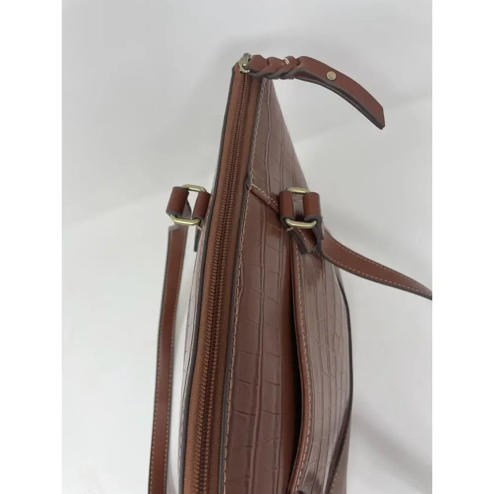 St. John's Bay Westbrooke Brown Top Zip Faux Leather Satchel Tote Bag‎